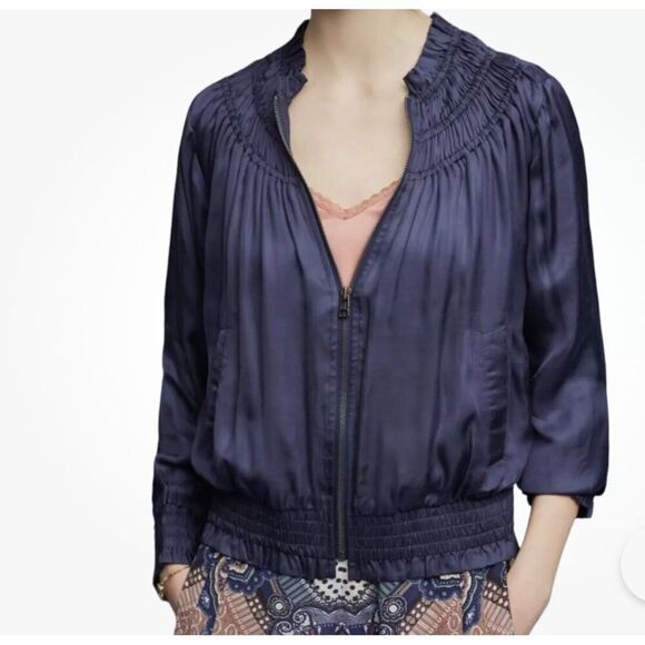 Anthropologie Love Sam Embroidered Bomber Jacket  small silk embroidery - Picture 1 of 11